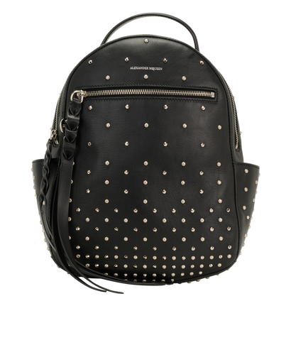 Studded Backpack, &pound;375, Handbags, Black, Leather, Front view